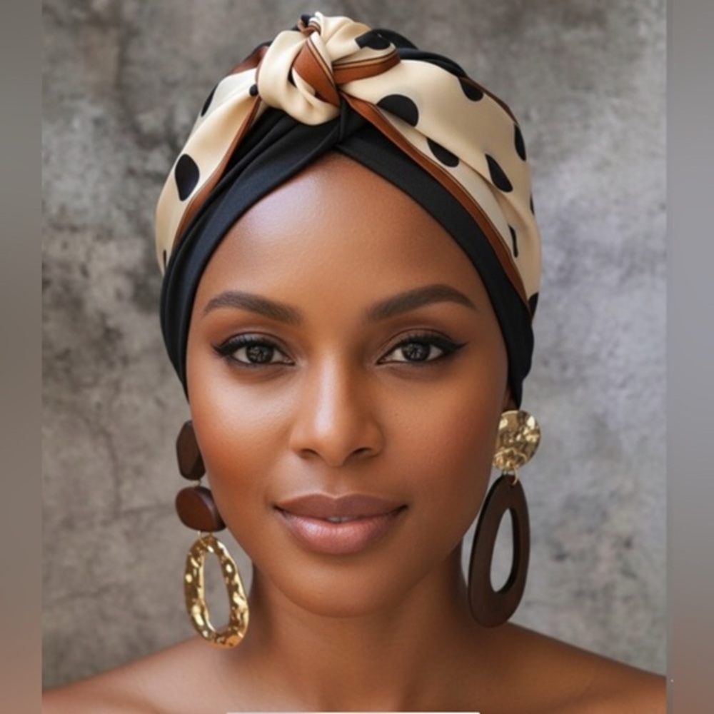 ✨NEW Polka Dot Headwrap turban with Brown Accents